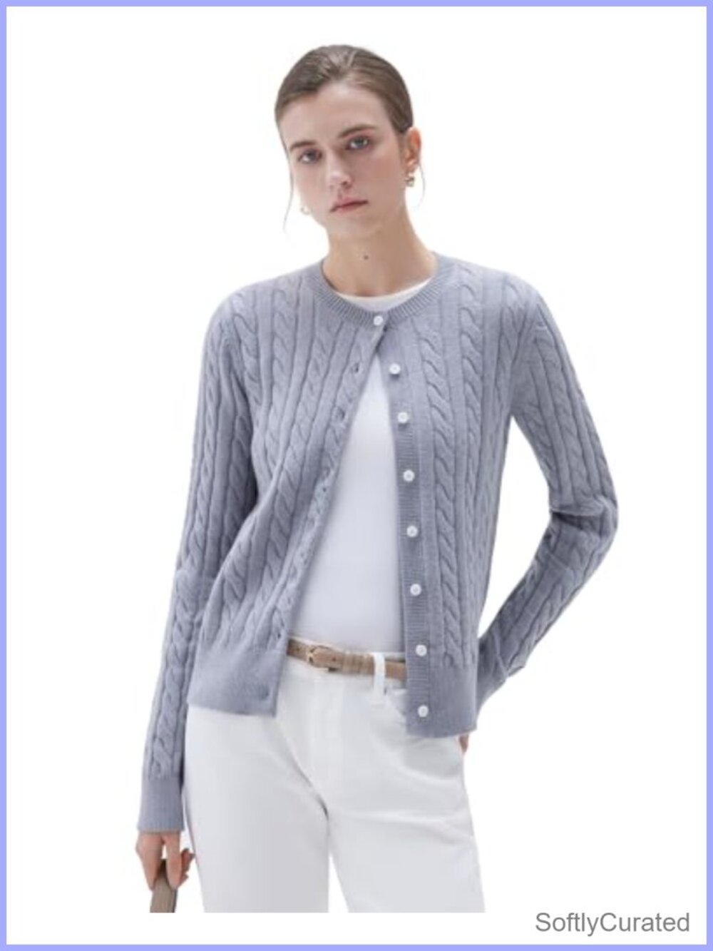 Cable Knit Cashmere Blend Cardigan Button Up Chunky Long Sleeve Sweater